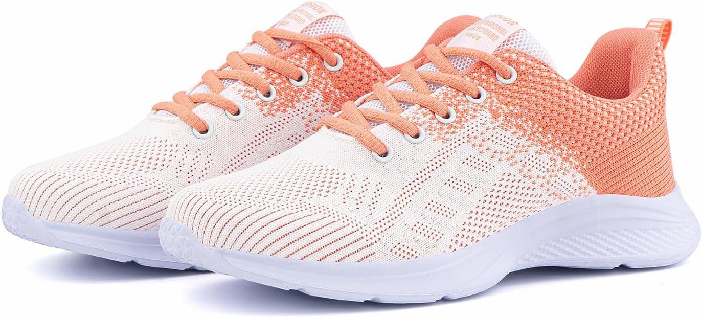 image:imageHitmars Chaussure de Course Femme Respirante Lgres Chaussures de Sport Gym Fitness Athltiques Chaussures de Running Confortables Jogging Sneakers Noir Rose Rouge Orange Violet EU 3642Chaussure de Course D Orange