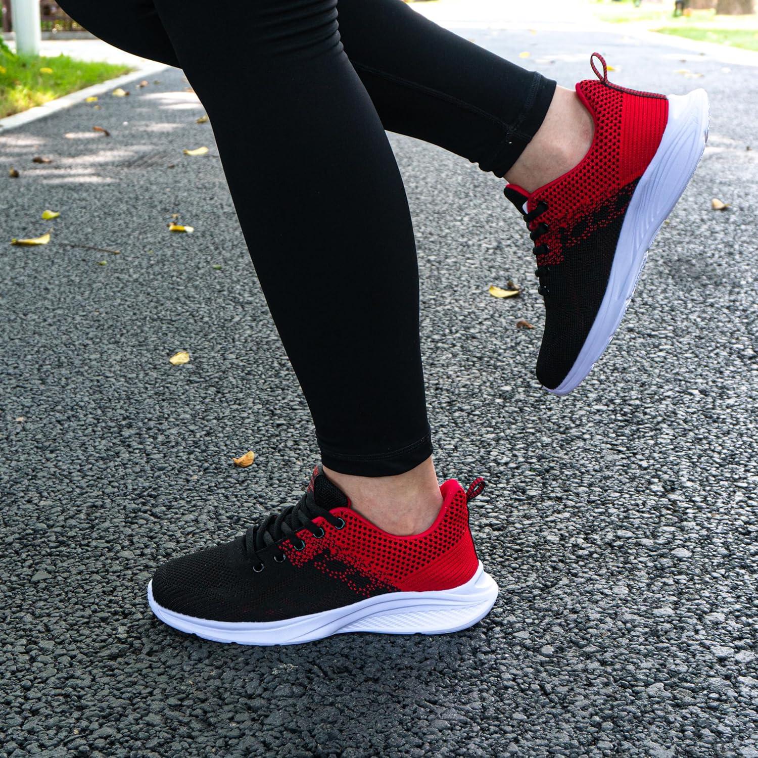 image:imageHitmars Chaussure de Course Femme Respirante Lgres Chaussures de Sport Gym Fitness Athltiques Chaussures de Running Confortables Jogging Sneakers Noir Rose Rouge Orange Violet EU 3642Chaussure de Course D Rouge