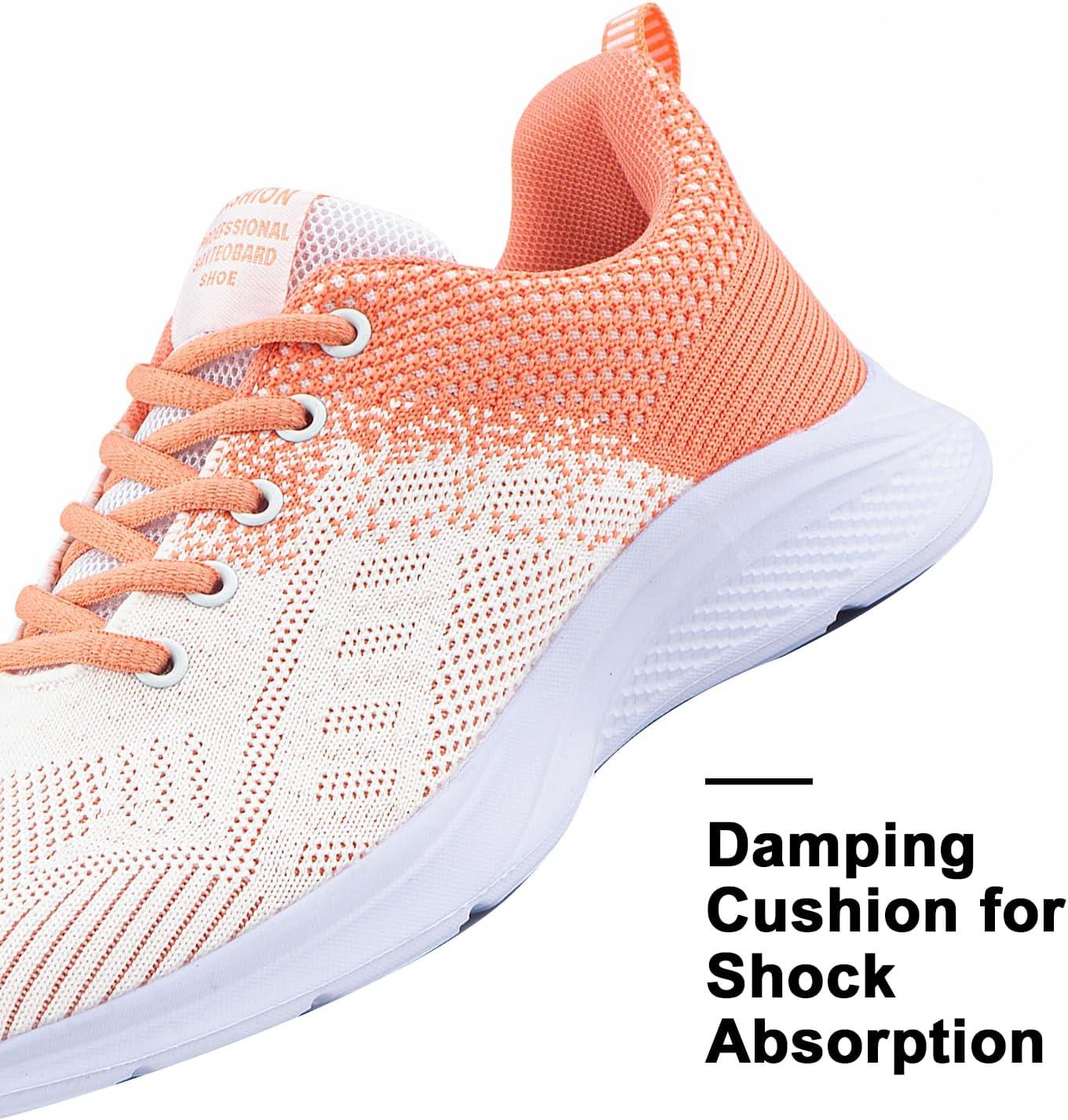 image:imageHitmars Chaussure de Course Femme Respirante Lgres Chaussures de Sport Gym Fitness Athltiques Chaussures de Running Confortables Jogging Sneakers Noir Rose Rouge Orange Violet EU 3642Chaussure de Course D Orange