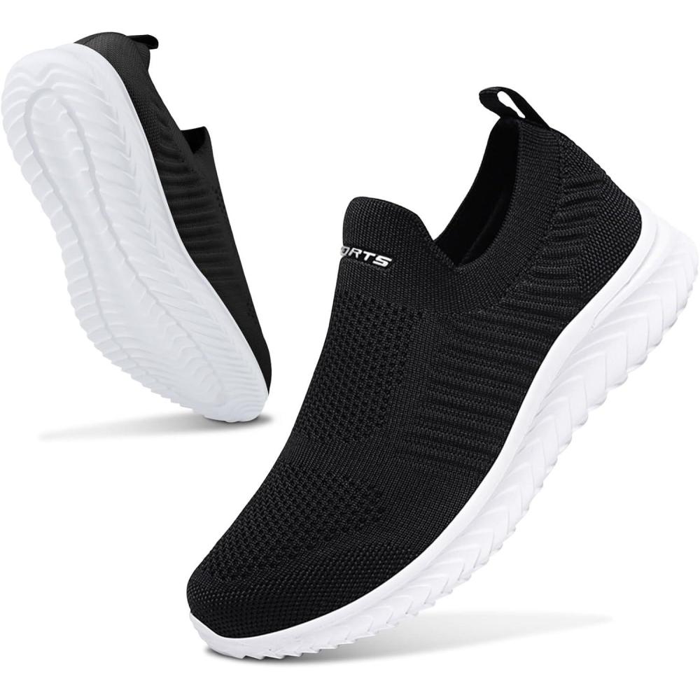image:imageBasket Femme Respirantes Slip on pour Sneakers Femmes Chaussure de Running Fitness Lgres SneakersNoir Blanc