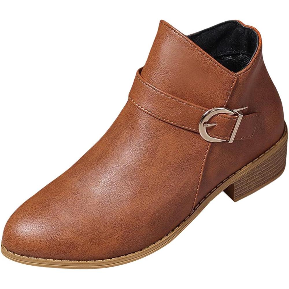 image:imageBottines de cowboy pour femme Bottines de motard Chunkyrayan Bottines sans talon avec teneur en cuir Bottines plates Louargat Lady Boot Ankle Citytrip Bottines lgantes en cuirMarron
