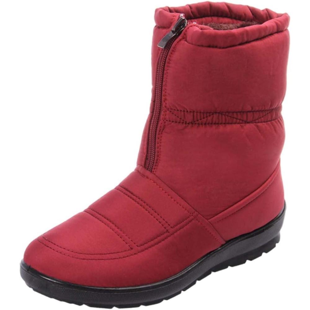 image:imageBottines pour femme avec fermeture clair Bottes plates confortables et antidrapantes Bottes orthopdiques lgres enfiler Chaussures de jardin Bottes de motard Bottes de pluie BottesRouge