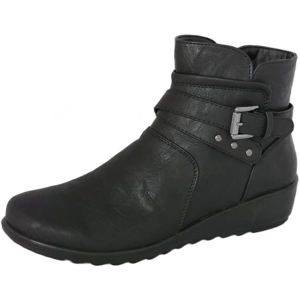 image:imageCushion Walk Bottines Noires Talons Compenss pour Femmes avec Fermeture Glissire et Boucle et Clous Semelle AntidrapanteNoir