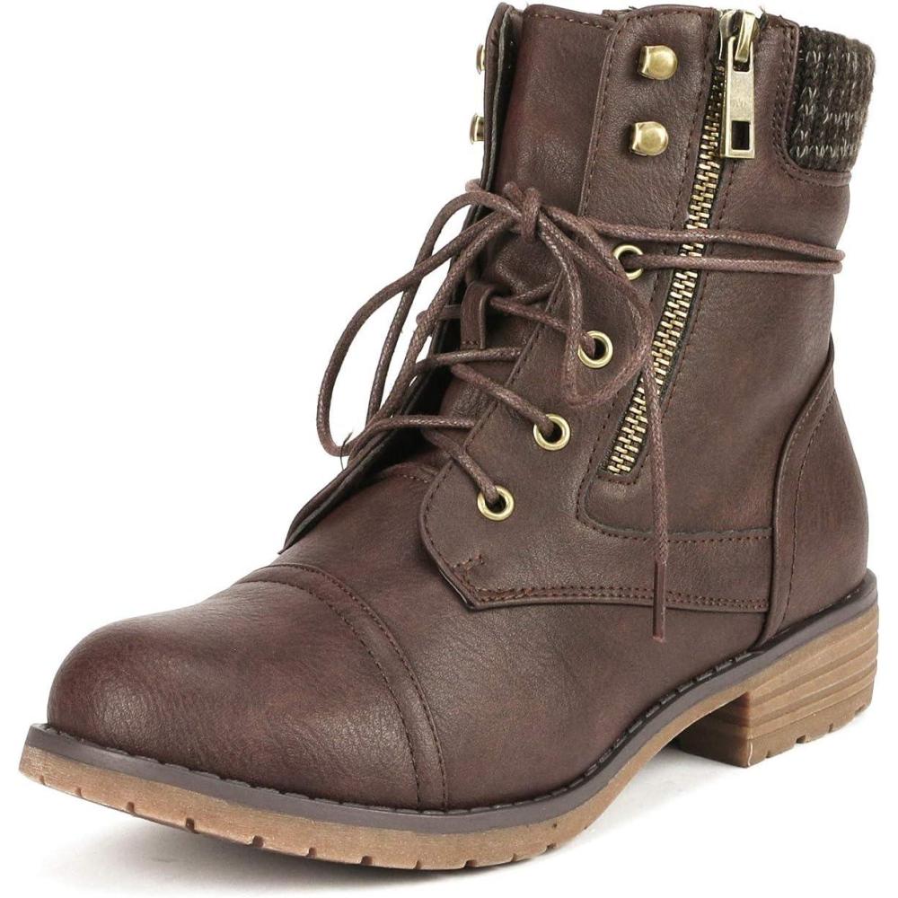 image:imageDREAM PAIRS Bottes pour Femmes Bottines Lacets avec Fermeture Eclair Confortable PEAKKBrun