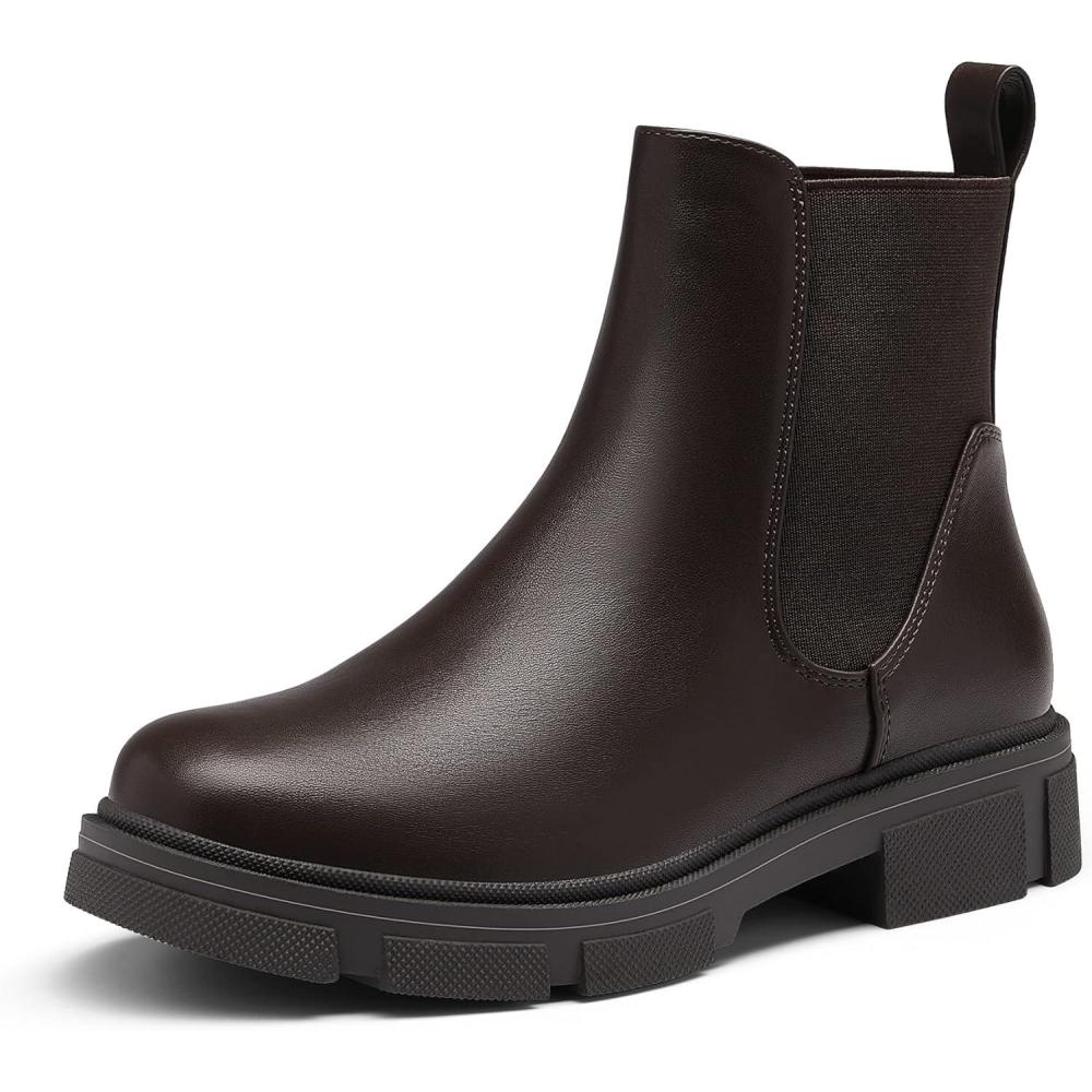 image:imageDREAM PAIRS Bottines Chelsea pour Femme Bottine la Mode Classique Bottes Femmes Chaussures ConfortableBrun
