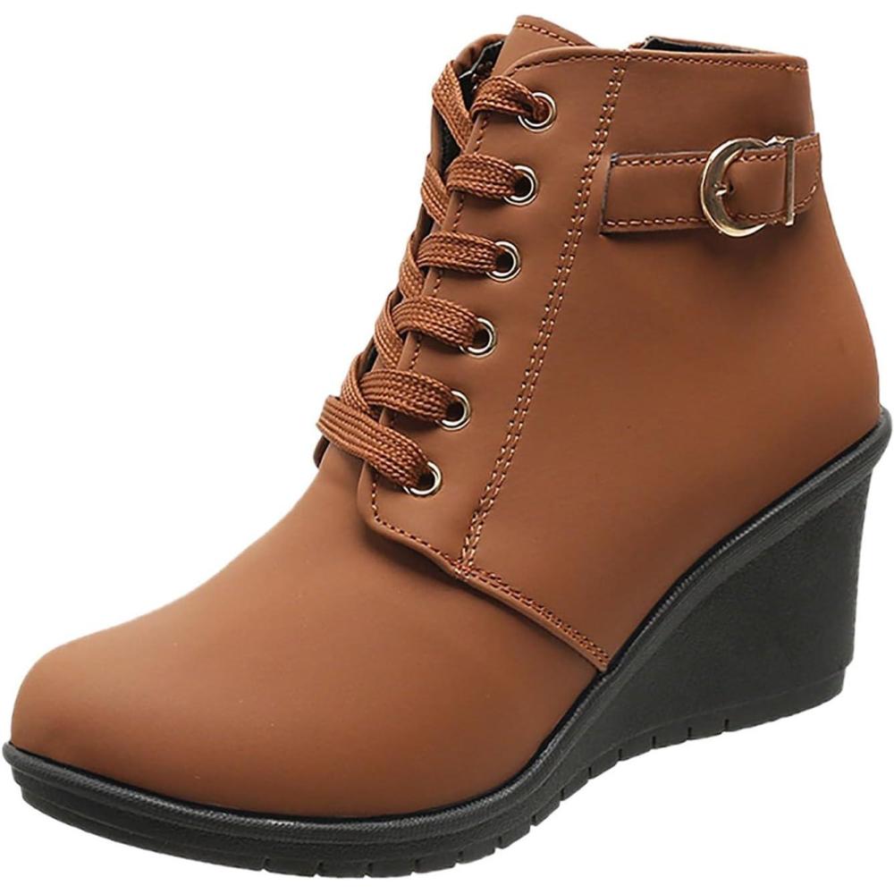 image:imageGenerisch Bottines dhiver talons compenss pour femme Chaudes et confortablesMarron