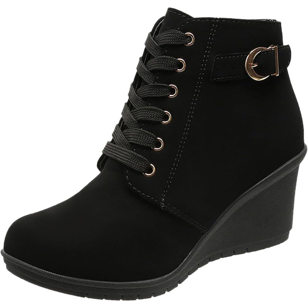 image:imageGenerisch Bottines dhiver talons compenss pour femme Chaudes et confortablesNoir