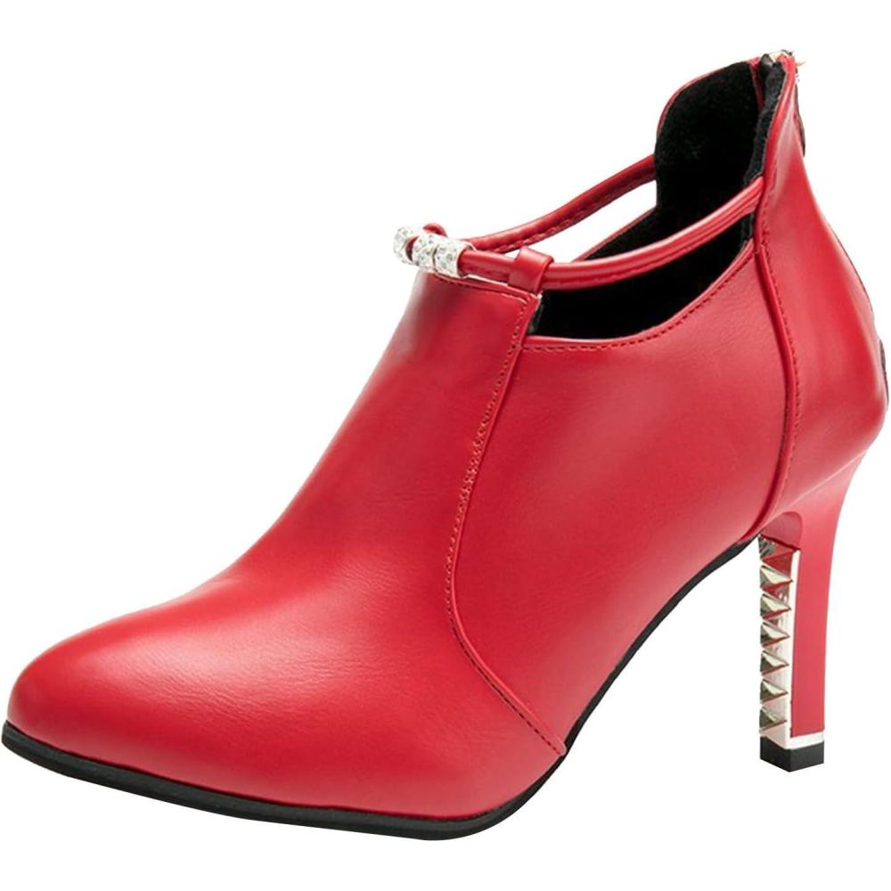 image:imageGenerisch Bottines pour femme avec talon Sandales en maille Bottes talons hauts Escarpins en cuir Chaussures talons pour femme lgantes et confortables Chaussures en dentelle MaryRouge