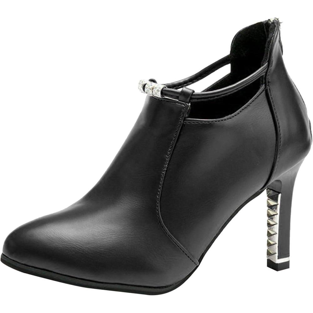 image:imageGenerisch Bottines pour femme avec talon Sandales en maille Bottes talons hauts Escarpins en cuir Chaussures talons pour femme lgantes et confortables Chaussures en dentelle MaryNoir