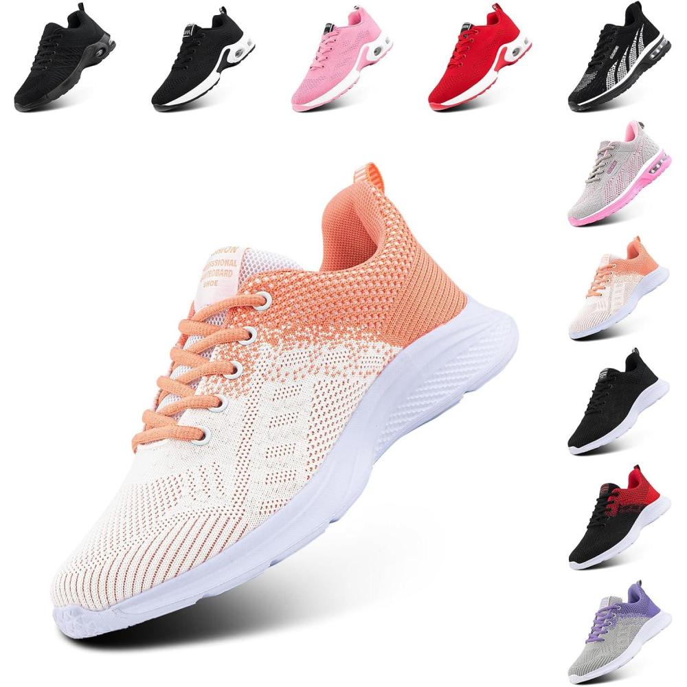 image:imageHitmars Chaussure de Course Femme Respirante Lgres Chaussures de Sport Gym Fitness Athltiques Chaussures de Running Confortables Jogging Sneakers Noir Rose Rouge Orange Violet EU 3642Chaussure de Course D Orange