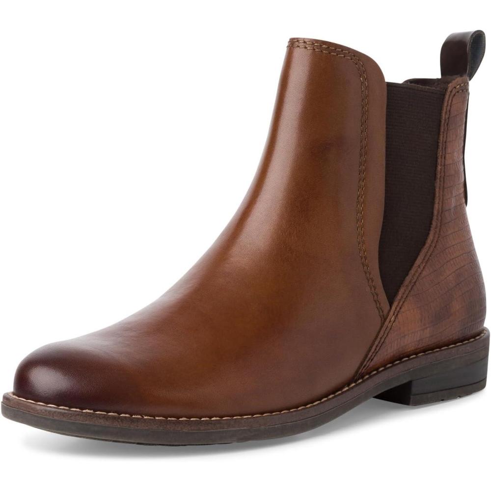 image:imageMARCO TOZZI Bottines Chelsea en Cuir Femme EnfilerCognac Comb