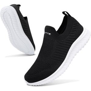 Basket Femme Respirantes Slip on pour Sneakers Femmes Chaussure de Running Fitness Légères Sneakers(Noir Blanc)