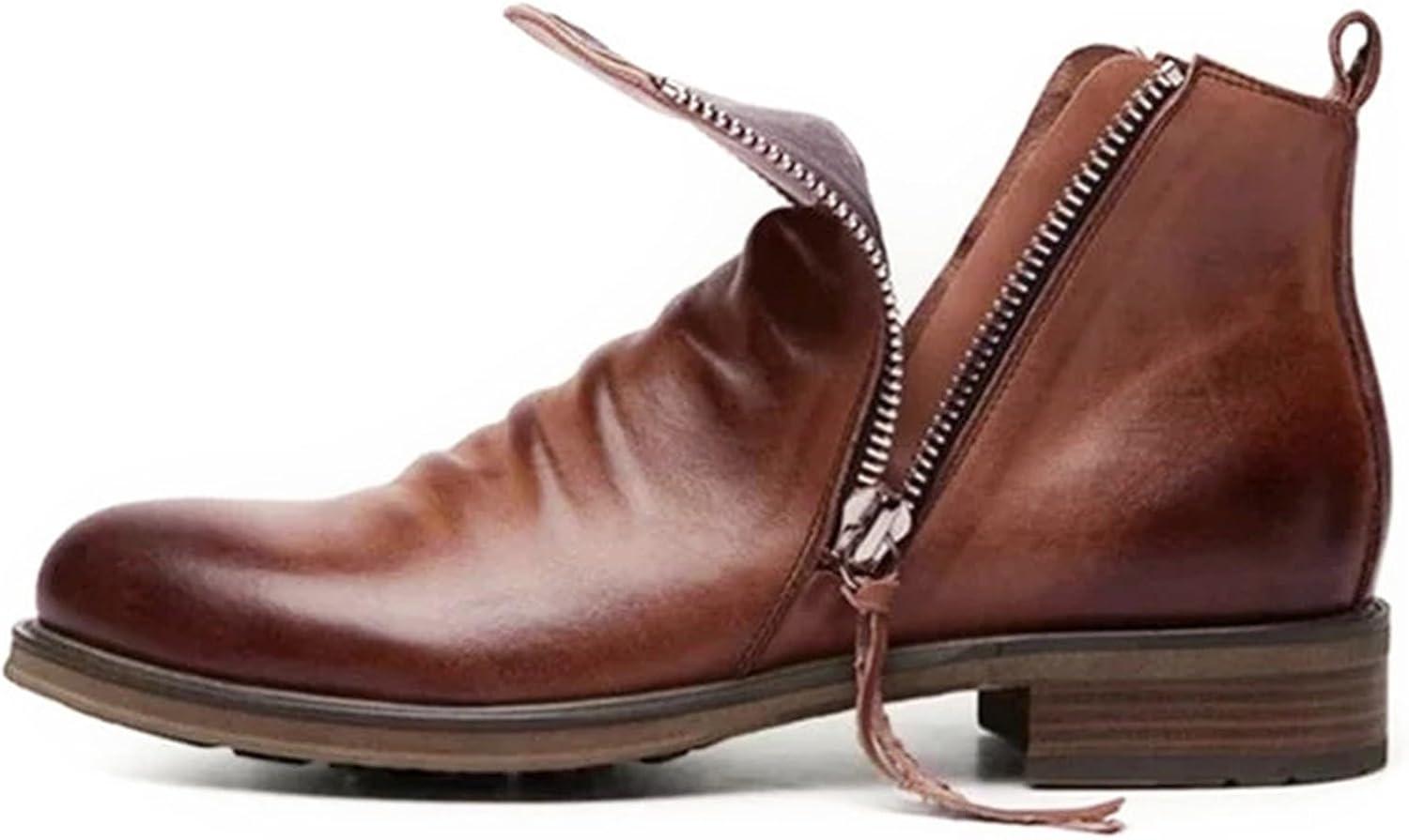 image:imageAnkle Boots Bottes mihautes pour femme Marron Bottines dautomne en cuir Bottes de cowboy marron Bottes dhiver larges mihautesNoir
