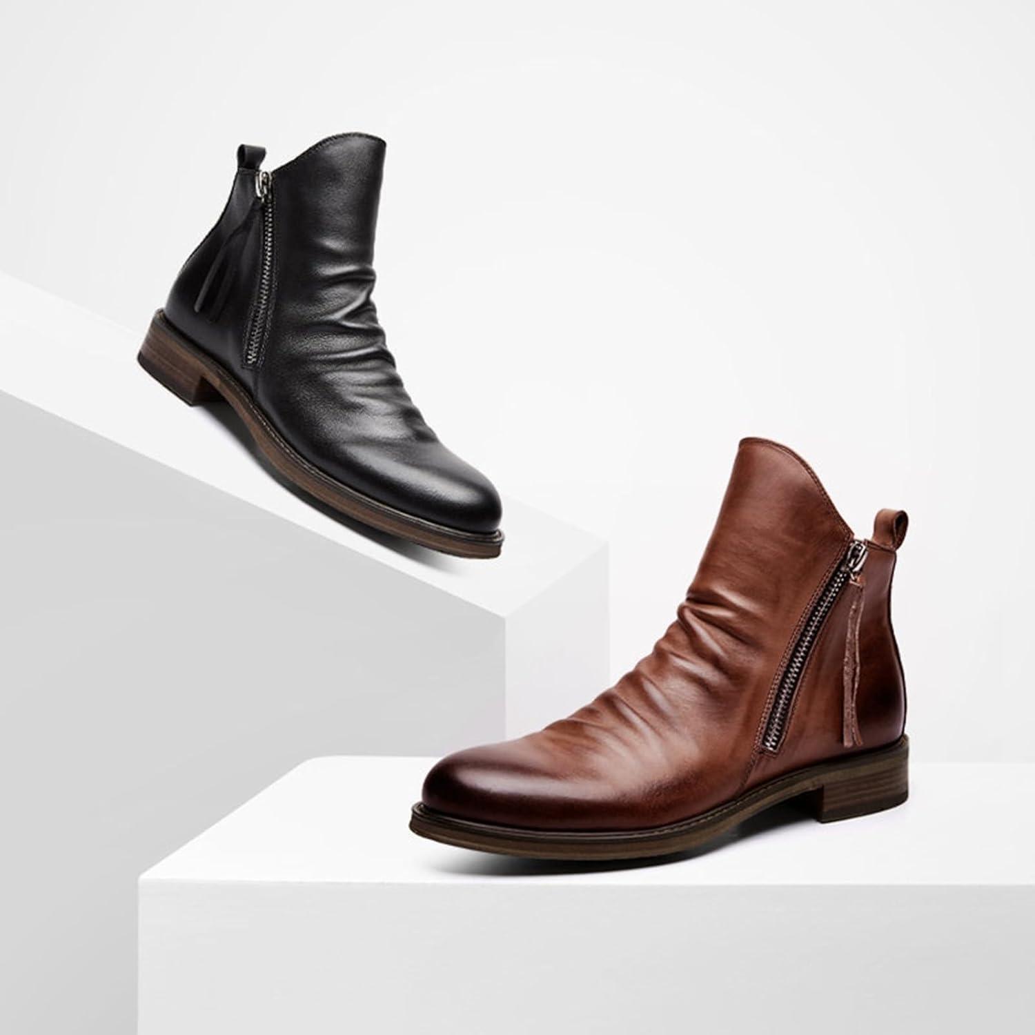 image:imageAnkle Boots Bottes mihautes pour femme Marron Bottines dautomne en cuir Bottes de cowboy marron Bottes dhiver larges mihautesNoir