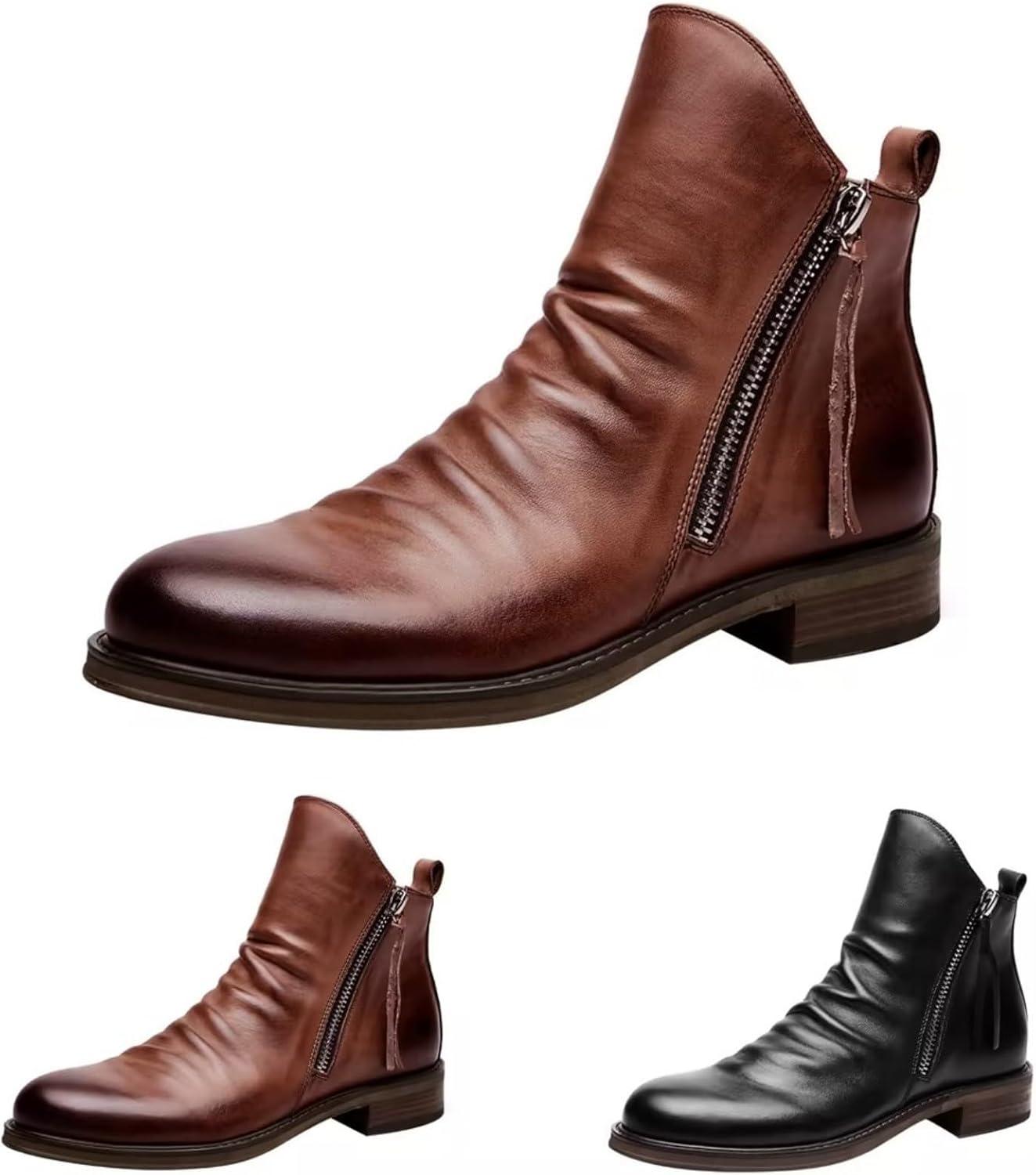 image:imageAnkle Boots Bottes mihautes pour femme Marron Bottines dautomne en cuir Bottes de cowboy marron Bottes dhiver larges mihautesNoir