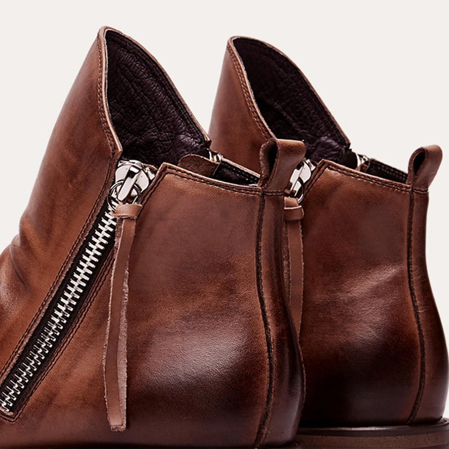 image:imageAnkle Boots Bottes mihautes pour femme Marron Bottines dautomne en cuir Bottes de cowboy marron Bottes dhiver larges mihautesNoir