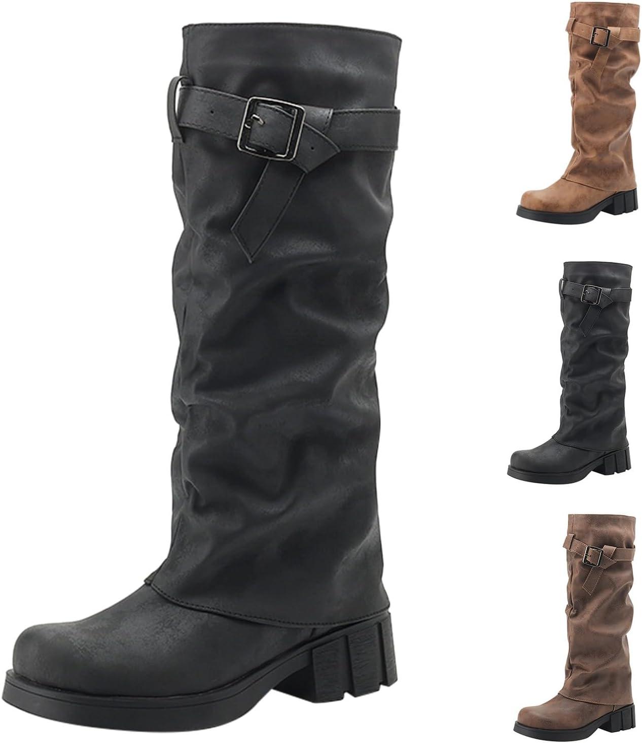 image:imageBottines Western Pour Hommes Boucle Sangle Bottes Rtro Cuir Bout Carr Cowboy Bottes Courtes Cowboy Moto Santiag Bottine Femme Santiag Homme Bottine Homme Bottines Cuir Boots Boots FemmeNoir