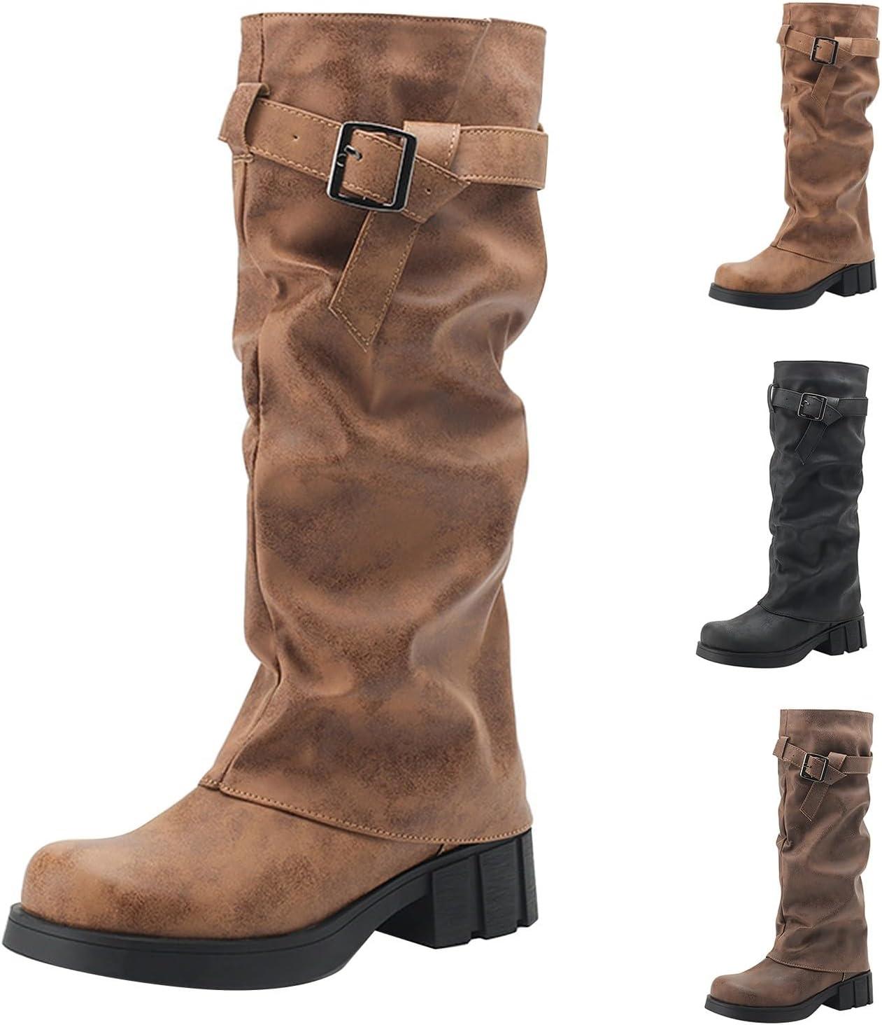 image:imageBottines Western Pour Hommes Boucle Sangle Bottes Rtro Cuir Bout Carr Cowboy Bottes Courtes Cowboy Moto Santiag Bottine Femme Santiag Homme Bottine Homme Bottines Cuir Boots Boots FemmeYellow