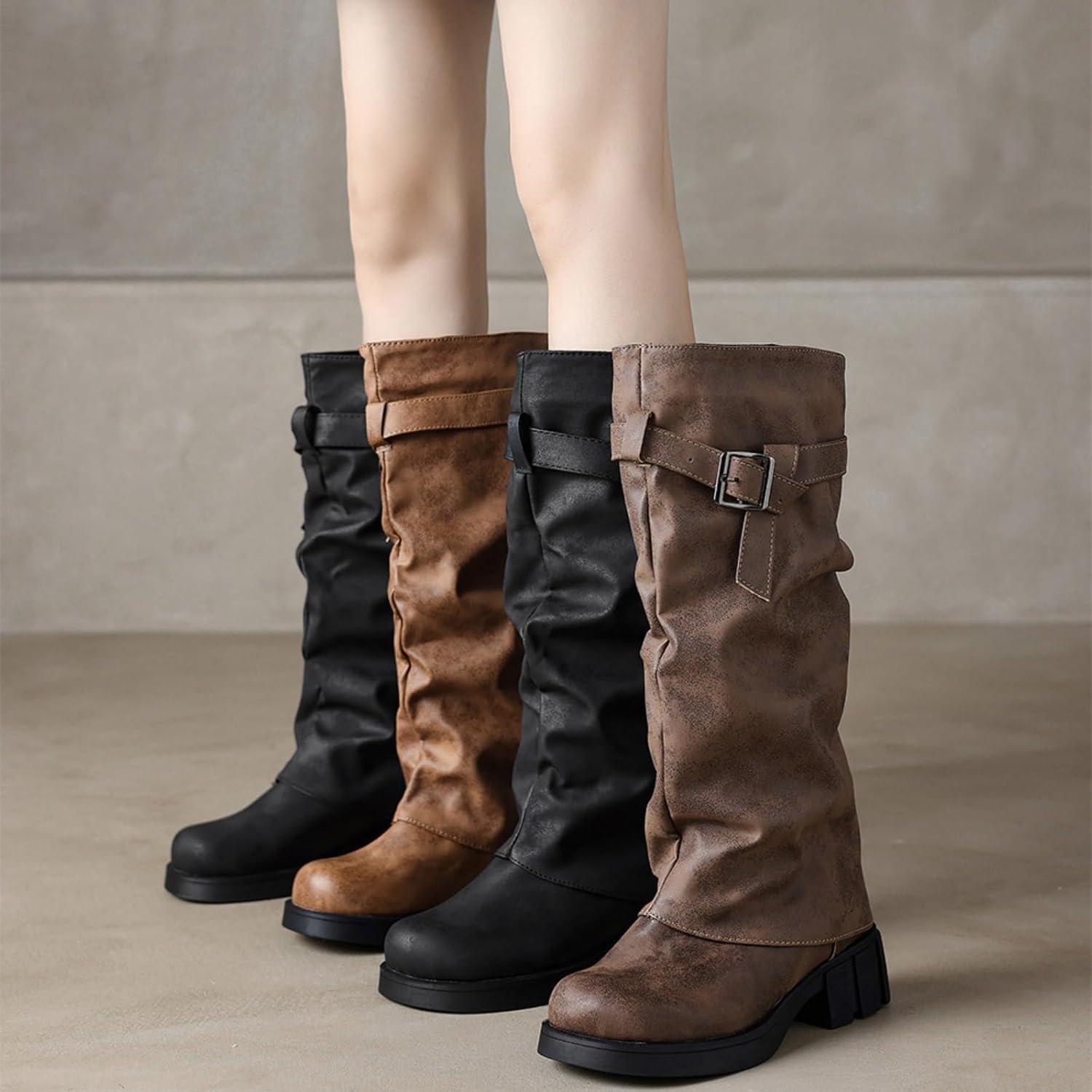 image:imageBottines Western Pour Hommes Boucle Sangle Bottes Rtro Cuir Bout Carr Cowboy Bottes Courtes Cowboy Moto Santiag Bottine Femme Santiag Homme Bottine Homme Bottines Cuir Boots Boots FemmeBrown