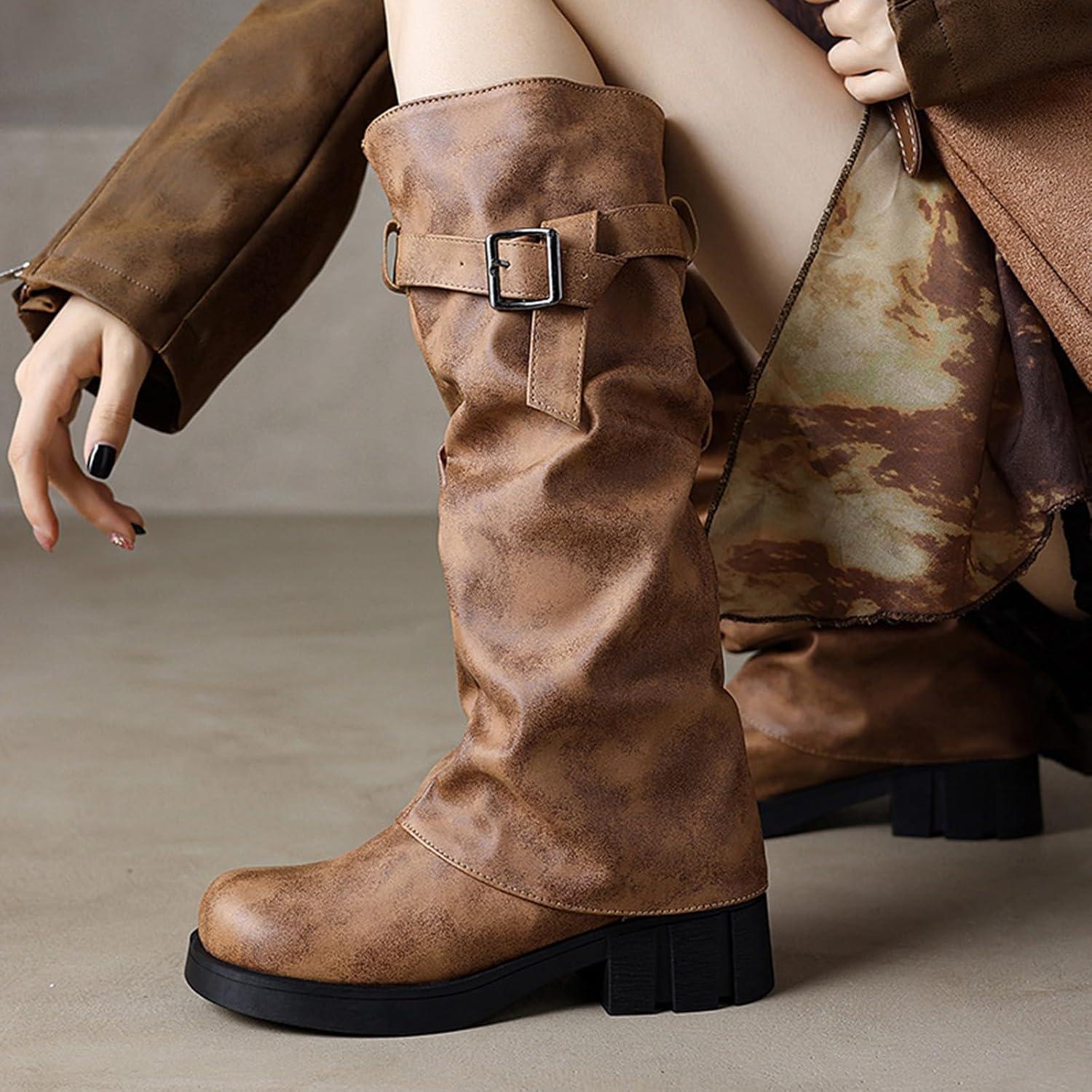 image:imageBottines Western Pour Hommes Boucle Sangle Bottes Rtro Cuir Bout Carr Cowboy Bottes Courtes Cowboy Moto Santiag Bottine Femme Santiag Homme Bottine Homme Bottines Cuir Boots Boots FemmeYellow