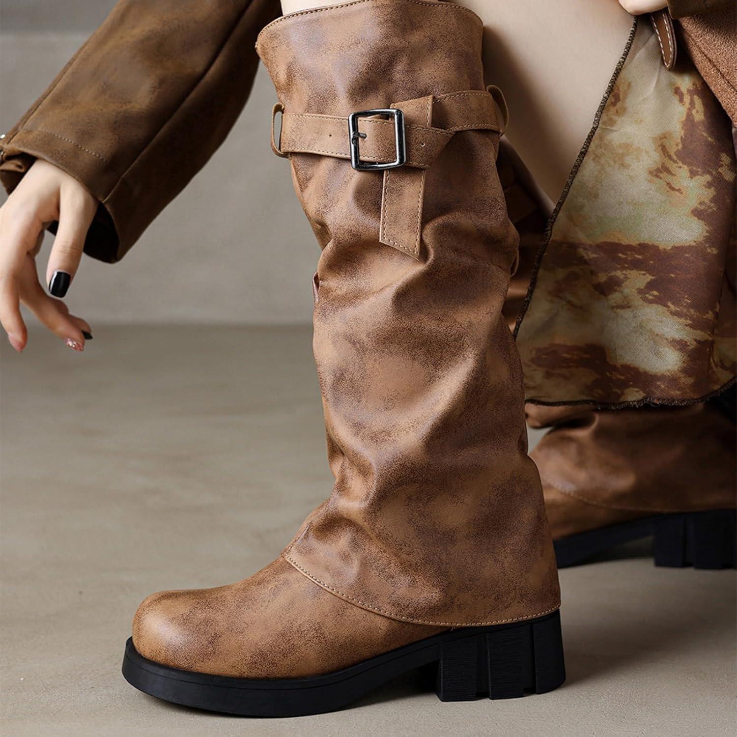 image:imageBottines Western Pour Hommes Boucle Sangle Bottes Rtro Cuir Bout Carr Cowboy Bottes Courtes Cowboy Moto Santiag Bottine Femme Santiag Homme Bottine Homme Bottines Cuir Boots Boots FemmeYellow