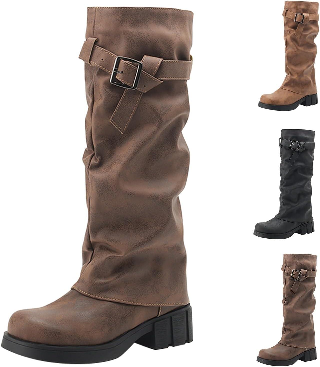 image:imageBottines Western Pour Hommes Boucle Sangle Bottes Rtro Cuir Bout Carr Cowboy Bottes Courtes Cowboy Moto Santiag Bottine Femme Santiag Homme Bottine Homme Bottines Cuir Boots Boots FemmeBrown