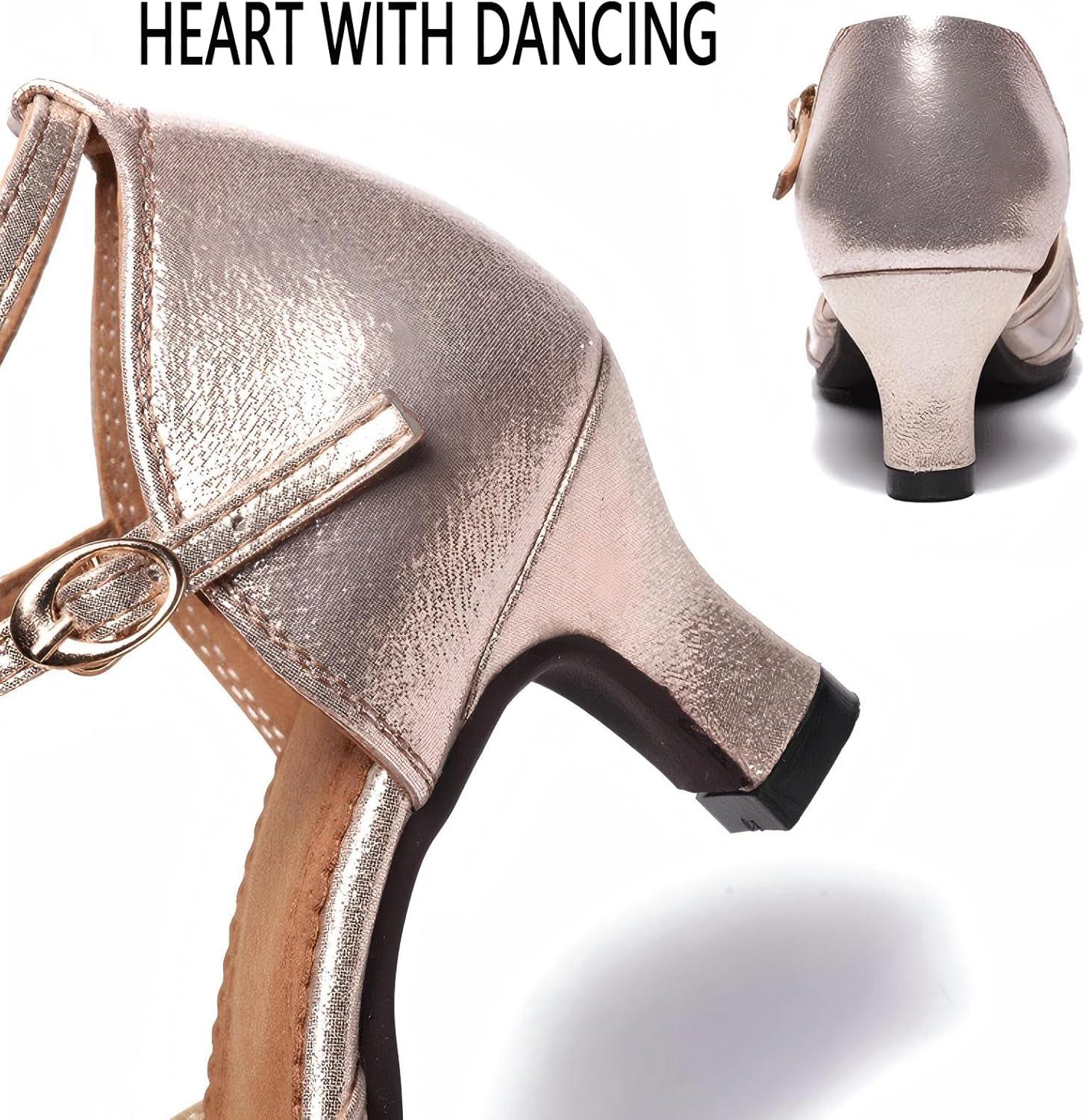 image:imageChaussures de danse latine pour femme Chaussures tango Talon bloc EscarpinsChampagne Talon 3 Cm