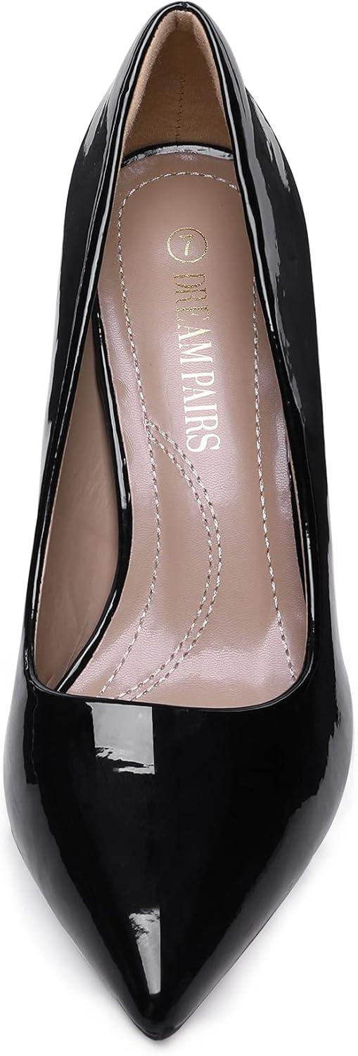 image:imageDREAM PAIRS Escarpins Femme Talon Haut 75cm Pointu Stiletto lgants Enfiler Confortables Mode Urbain Chic pour Bureau Soire et QuotidienNoir Pat