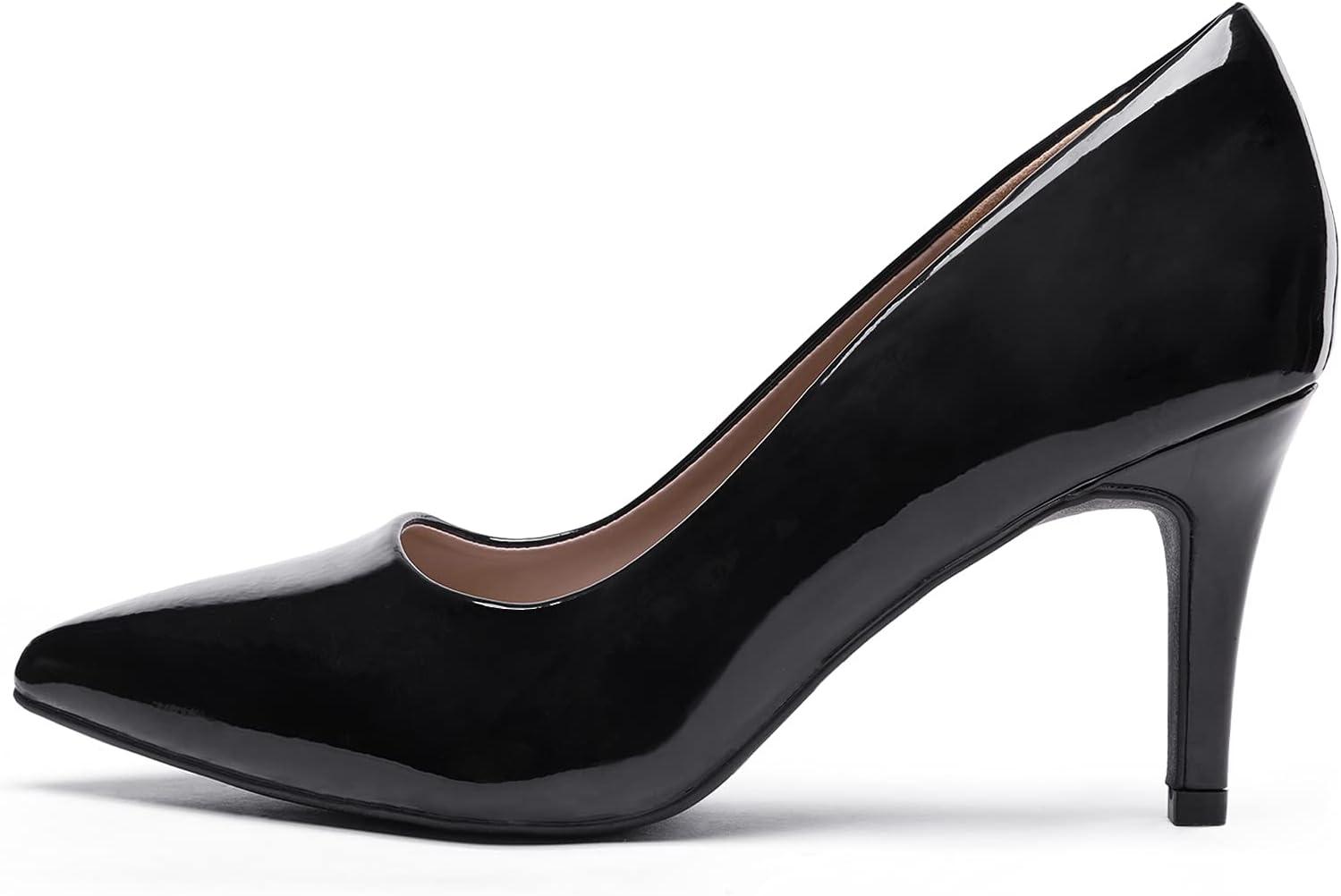 image:imageDREAM PAIRS Escarpins Femme Talon Haut 75cm Pointu Stiletto lgants Enfiler Confortables Mode Urbain Chic pour Bureau Soire et QuotidienNoir Pat