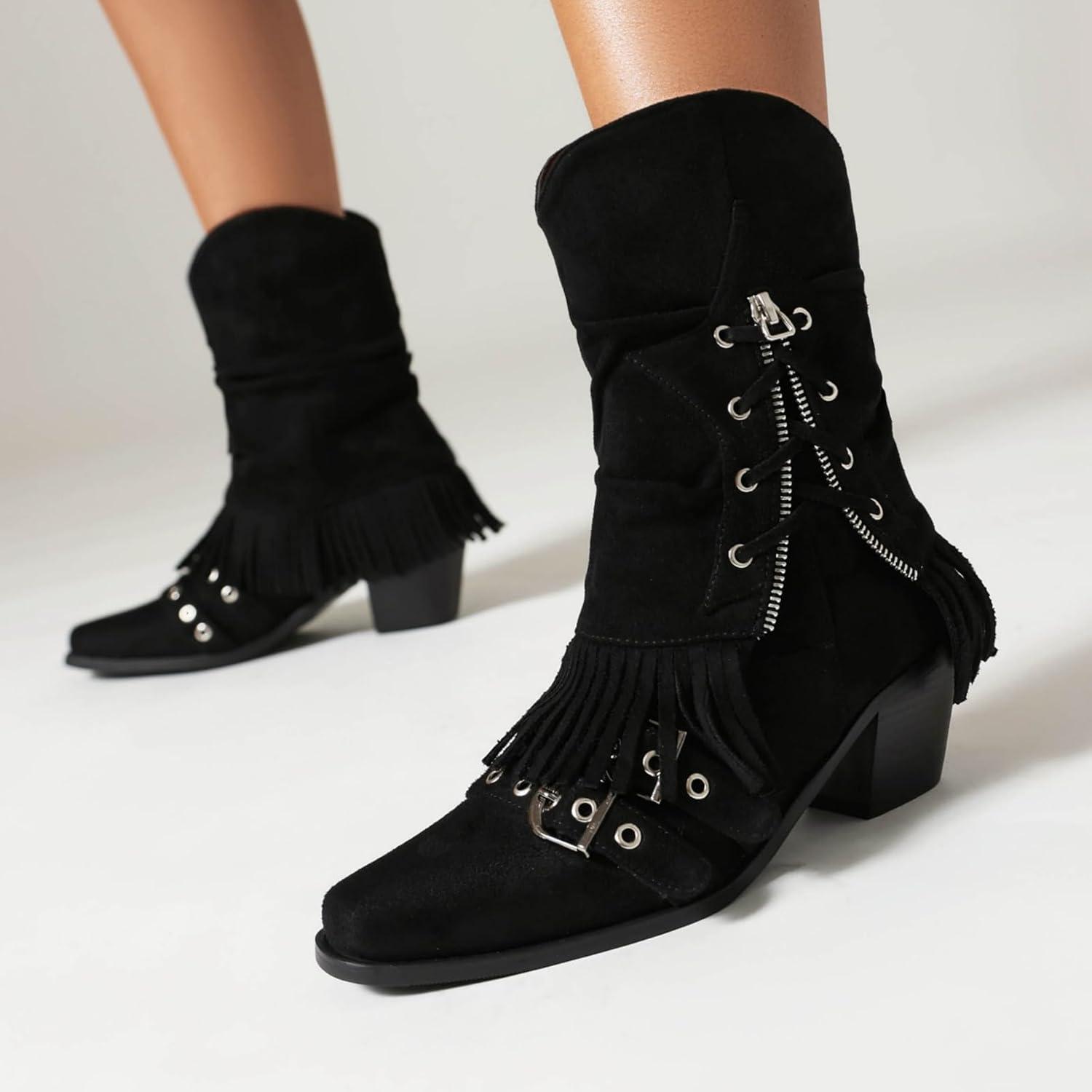 image:imageENEN Santiag Femme Cuir Western Taille 3439 Santiag Femme Gros Mollet Bottes Cowboy Talon Haut avec Fermeture clair Bottes Western Country pour Trekking0910 Marron