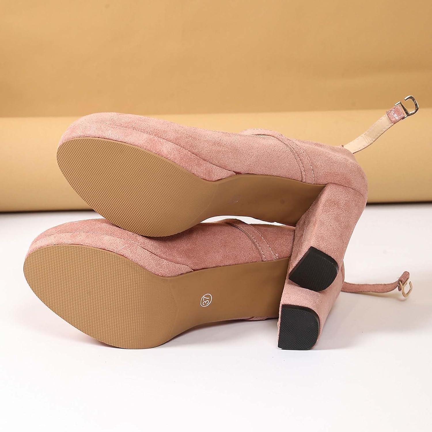image:imageEscarpins talons larges pour femme Chaussures de marie lgantes Style gothique Talons hauts Ballerines compensesRose