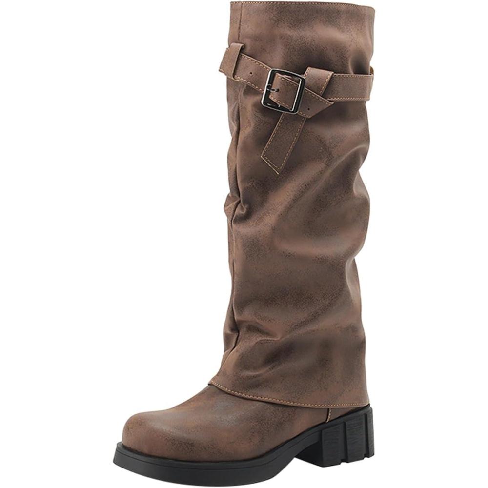 image:imageBottines Western Pour Hommes Boucle Sangle Bottes Rtro Cuir Bout Carr Cowboy Bottes Courtes Cowboy Moto Santiag Bottine Femme Santiag Homme Bottine Homme Bottines Cuir Boots Boots FemmeBrown