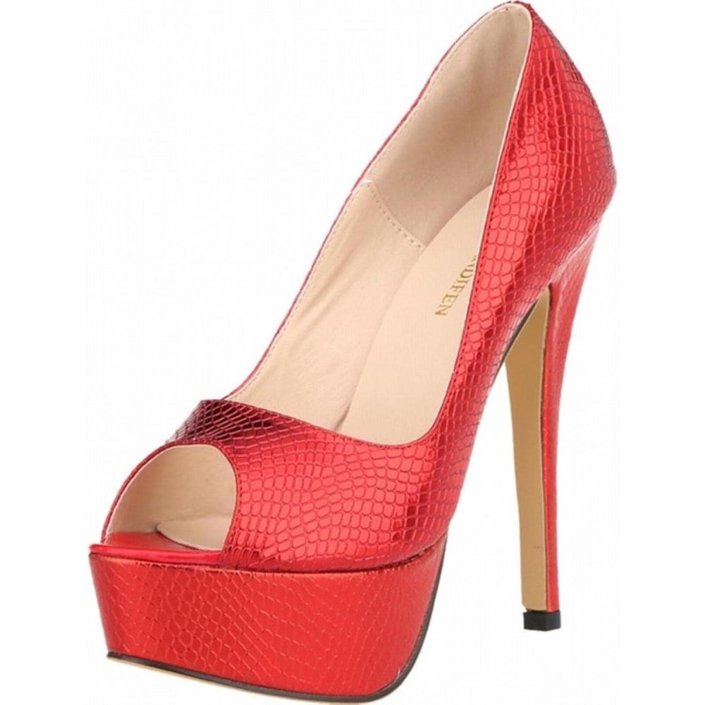 image:imageChaussures talons hauts pour femme Tendance Sexy Bout ouvert Motif croco Pour fte mariageRouge