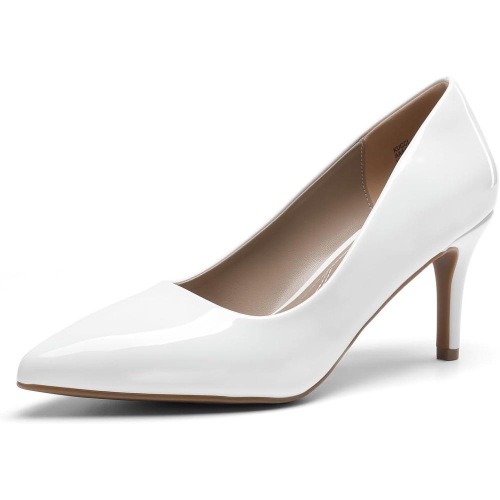 image:imageDREAM PAIRS Escarpins Femme Talon Haut 75cm Pointu Stiletto lgants Enfiler Confortables Mode Urbain Chic pour Bureau Soire et QuotidienBlanc Pat