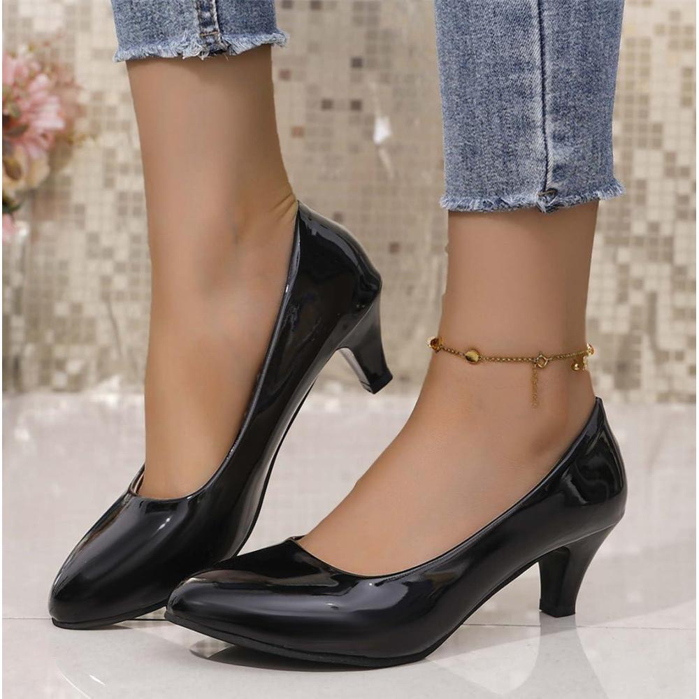 image:imageEscarpins talon bas pour femme Bout rond Confortables Pour mariage fte travail bureauNoir