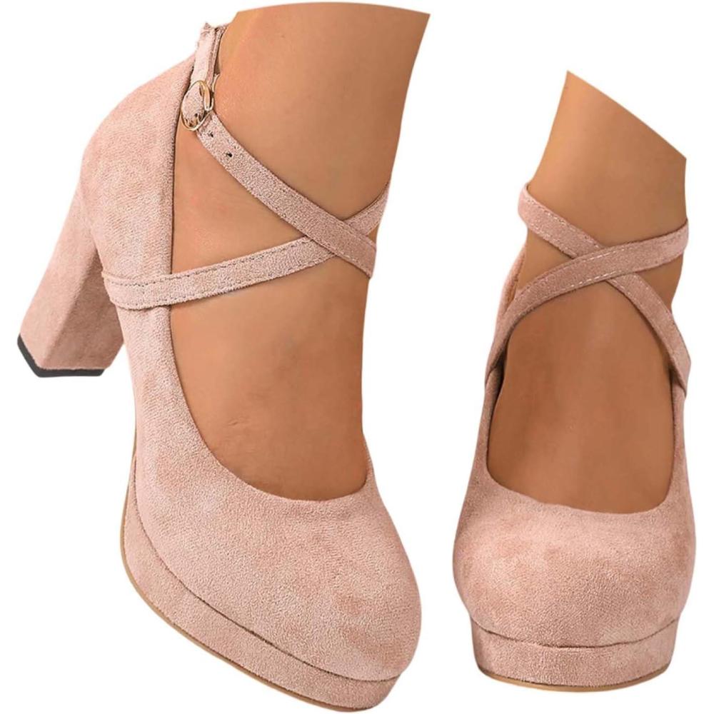 image:imageEscarpins talons larges pour femme Chaussures de marie lgantes Style gothique Talons hauts Ballerines compensesRose