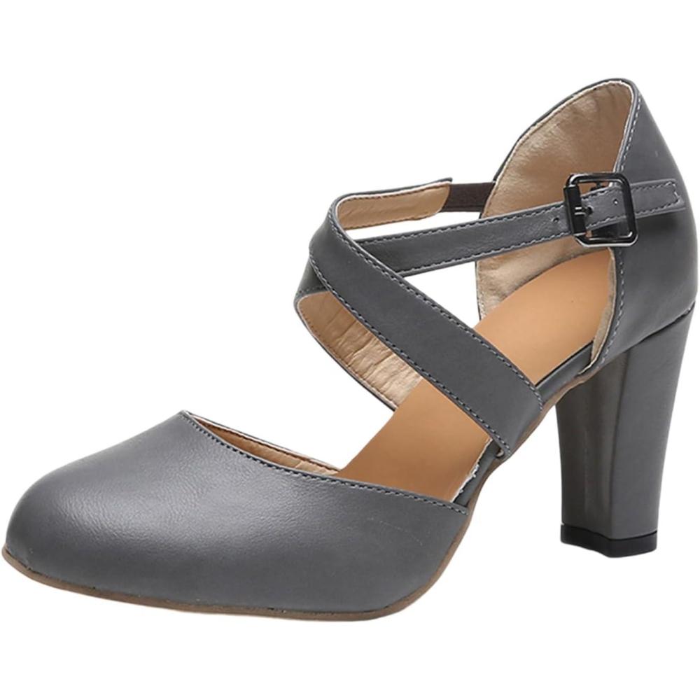 image:imageEscarpins lgantes talons pour femme Pieds larges Chaussures de mariage Chaussures de danse dt confortables Chaussures basses Chaussures traditionnelles Talons hauts pour dirndlGris