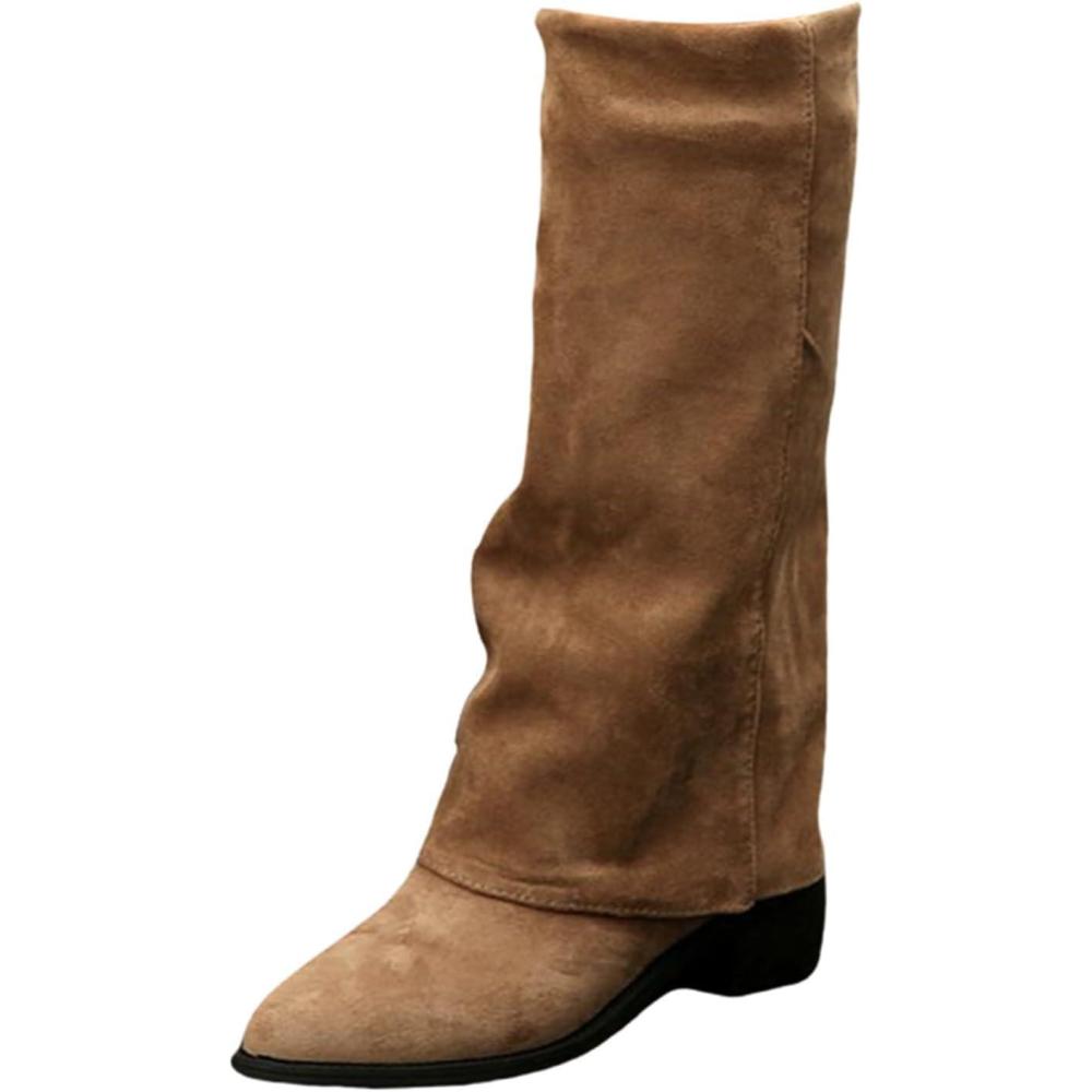 image:imageFGUUTYM Bottes longues pour femme Bottes de cowboy mdivales en daim Bottes mihautes Bottes de cowboy Bottes western Chaussures enfilerMarron