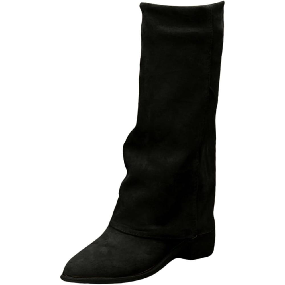 image:imageFGUUTYM Bottes longues pour femme Bottes de cowboy mdivales en daim Bottes mihautes Bottes de cowboy Bottes western Chaussures enfilerNoir