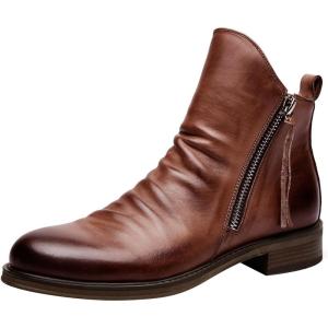 Ankle Boots Bottes mi-hautes pour femme Marron Bottines d&rsquo;automne en cuir Bottes de cowboy marron Bottes d&rsquo;hiver larges mi-hautes(Marron)