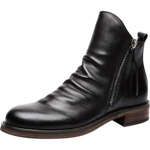 Ankle Boots Bottes mi-hautes pour femme Marron Bottines d&rsquo;automne en cuir Bottes de cowboy marron Bottes d&rsquo;hiver larges mi-hautes(Noir)