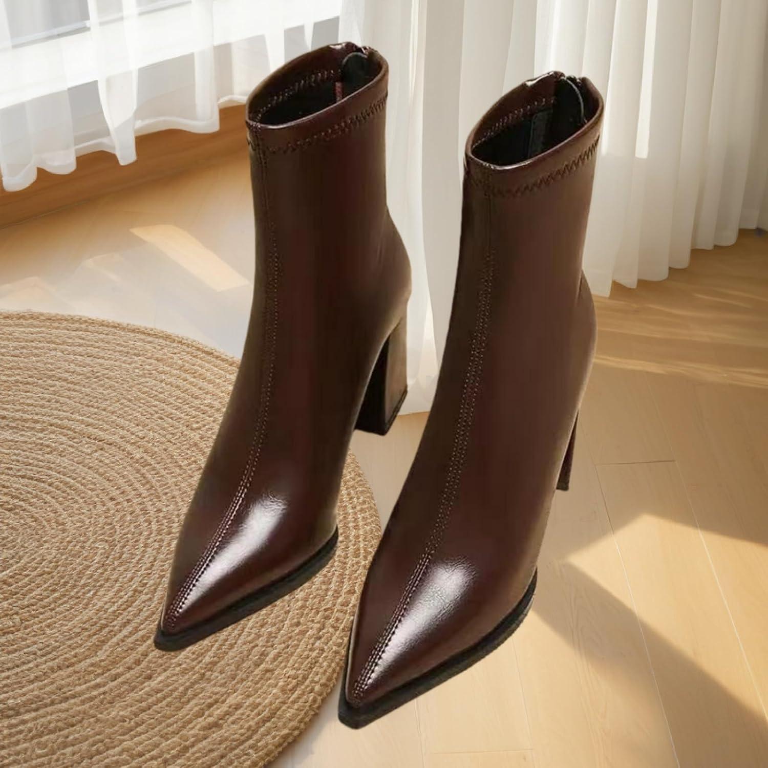 image:imageENEN Santiag Femme Cuir Western Taille 3542 Santiag Femme Gros Mollet Bottes Cowboy Talon Haut avec Fermeture clair Bottes Western Country pour Trekking913 Noir
