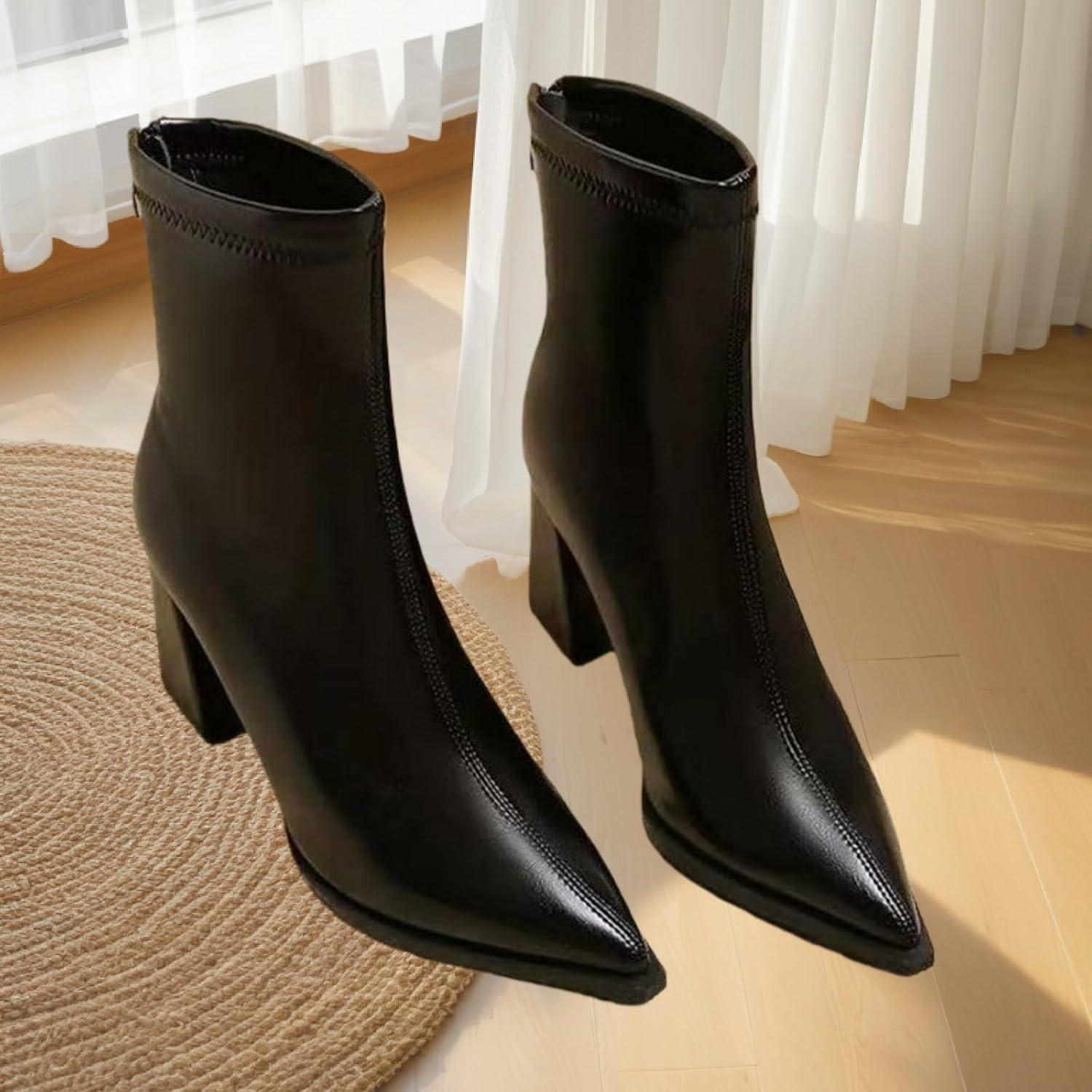 image:imageENEN Santiag Femme Cuir Western Taille 3542 Santiag Femme Gros Mollet Bottes Cowboy Talon Haut avec Fermeture clair Bottes Western Country pour Trekking913 Noir