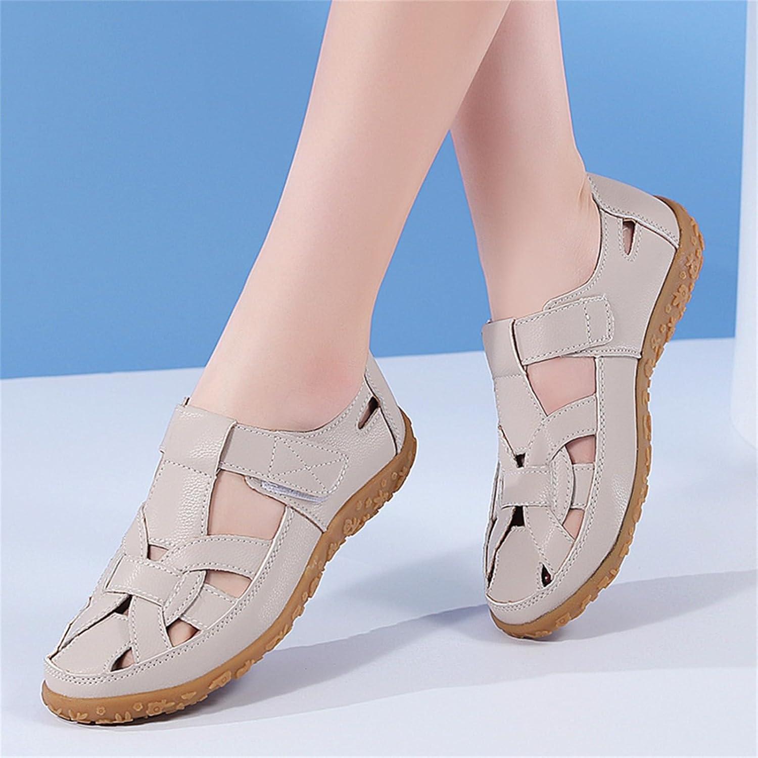 image:imageSandales de randonne bout ferm pour femme Sandales de marche enfiler Sandales sportives respirantes et creuses avec semelle extrieure antidrapante Pantoufles de trekking en cuirBeige