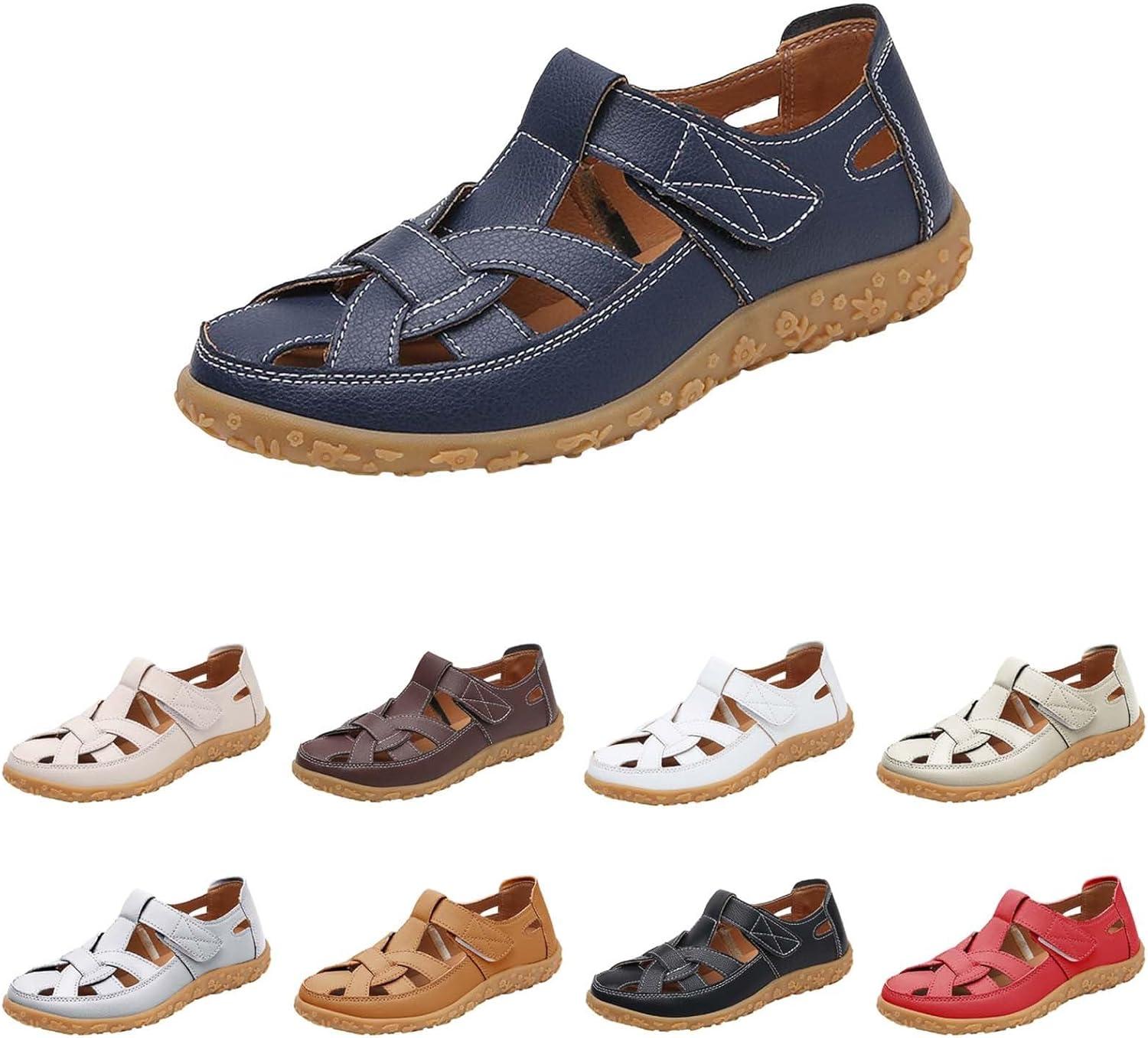 image:imageSandales de randonne bout ferm pour femme Sandales de marche enfiler Sandales sportives respirantes et creuses avec semelle extrieure antidrapante Pantoufles de trekking en cuirBleu