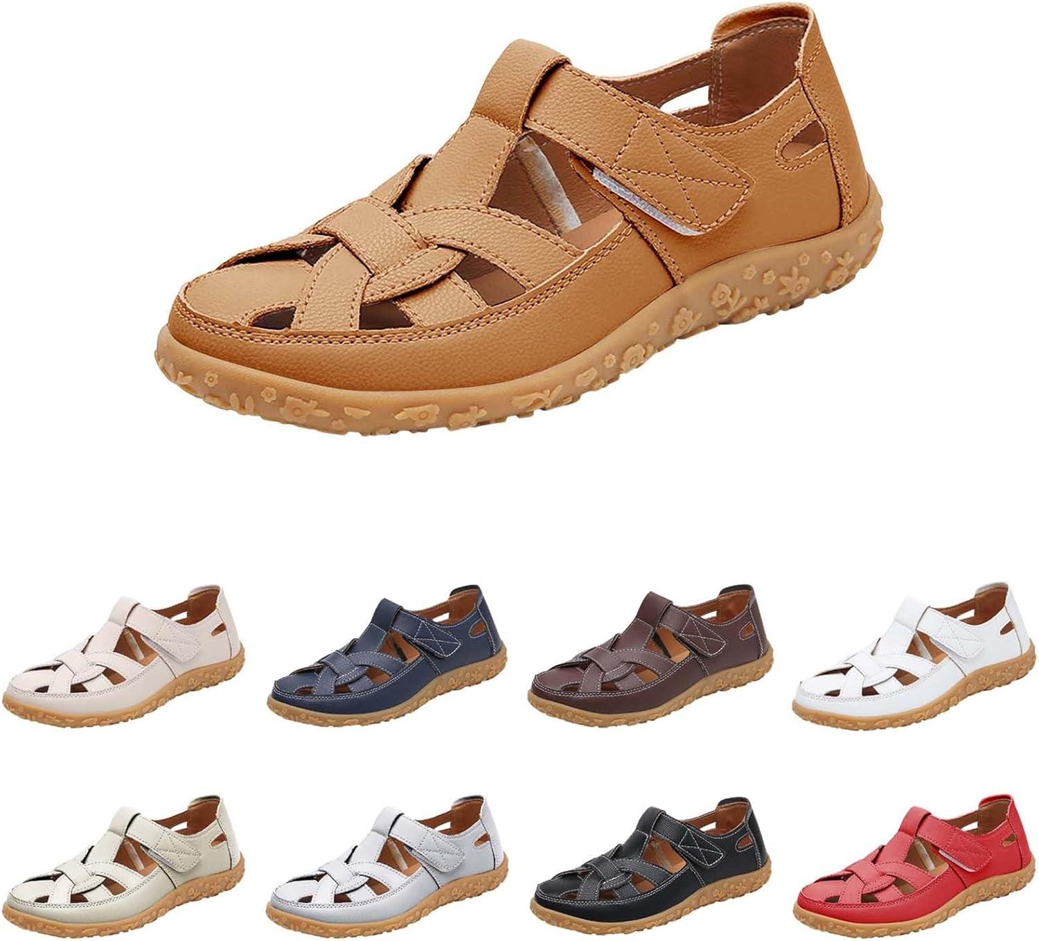 image:imageSandales de randonne bout ferm pour femme Sandales de marche enfiler Sandales sportives respirantes et creuses avec semelle extrieure antidrapante Pantoufles de trekking en cuirKaki