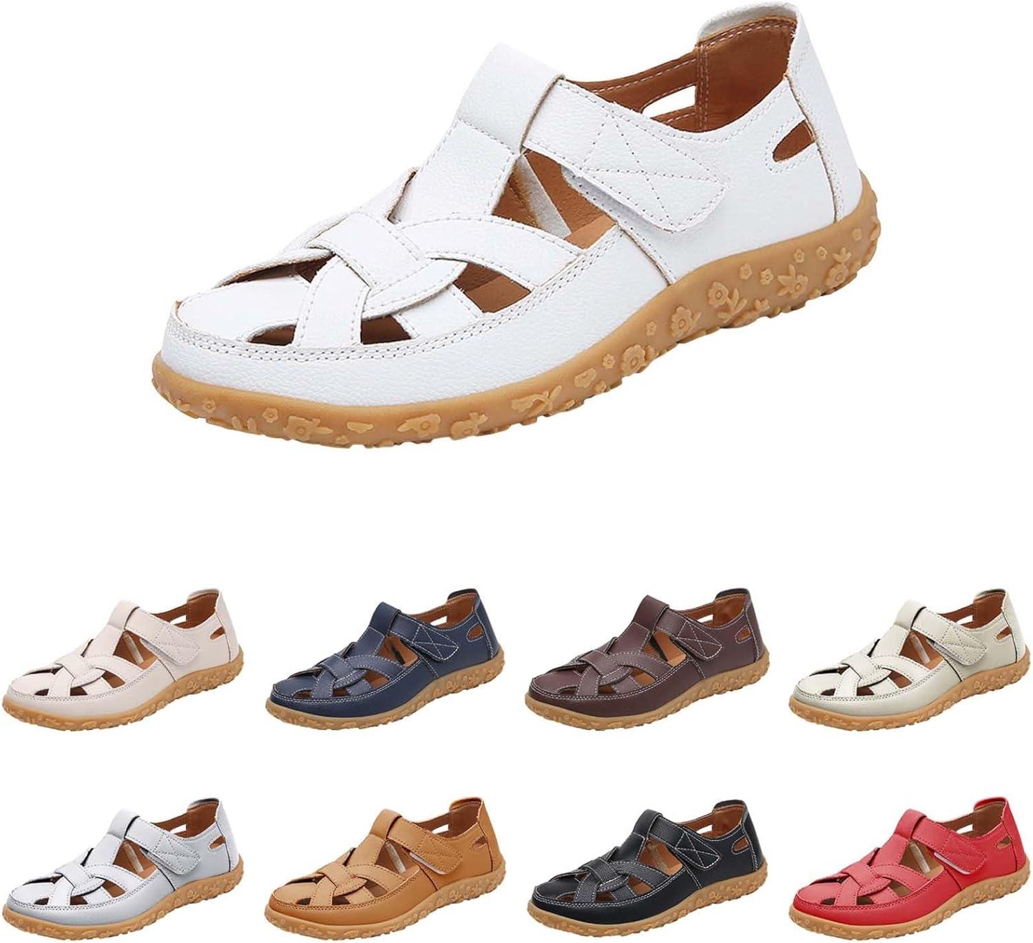 image:imageSandales de randonne bout ferm pour femme Sandales de marche enfiler Sandales sportives respirantes et creuses avec semelle extrieure antidrapante Pantoufles de trekking en cuirBlanc