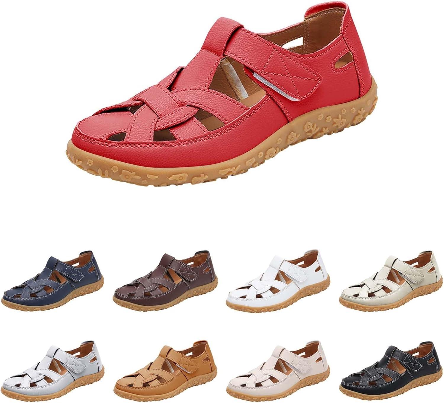 image:imageSandales de randonne bout ferm pour femme Sandales de marche enfiler Sandales sportives respirantes et creuses avec semelle extrieure antidrapante Pantoufles de trekking en cuirRouge
