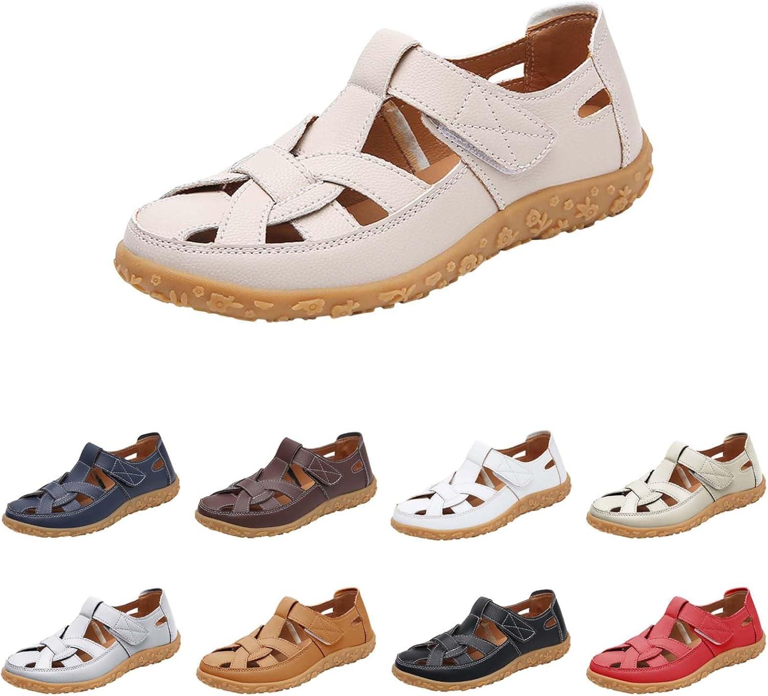 image:imageSandales de randonne bout ferm pour femme Sandales de marche enfiler Sandales sportives respirantes et creuses avec semelle extrieure antidrapante Pantoufles de trekking en cuirBeige