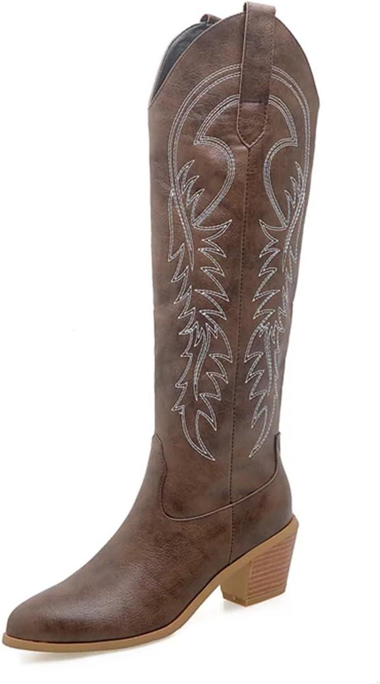 image:imageSantiag Femme Bottes de cowboy western brodes for femmes chaussures talons compenss la mode grandes tailles 45 50Blanc